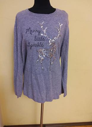 Серый свитер с аппликацией canda premium роз,л- хл