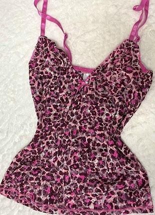 Рожевий майка-топ з леопардовим принтом і мереживом