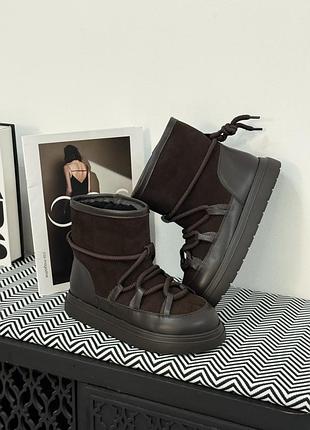 Зимові жіночі черевики з натуральної замші, коричневі, теплі, стильні, на товстій підошві