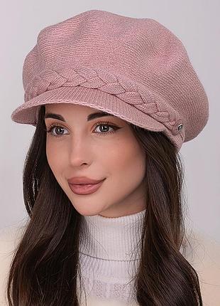 Женская утеплённая объёмна кепка св. пудра