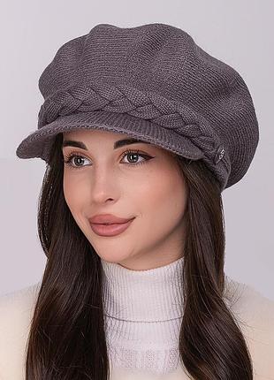 Женская утеплённая объёмна кепка графит