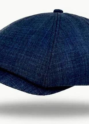 Кепка летняя мужская из льна серая в клетку 60 синий 58 59
