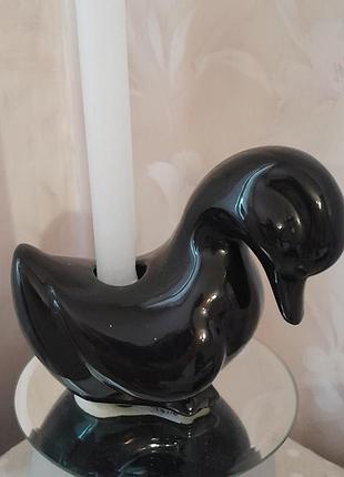 Керамический подсвечник "черный лебедь"