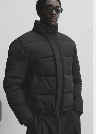 Zara чоловіча куртка зимова, пуховик оверсайз дута, стьогана