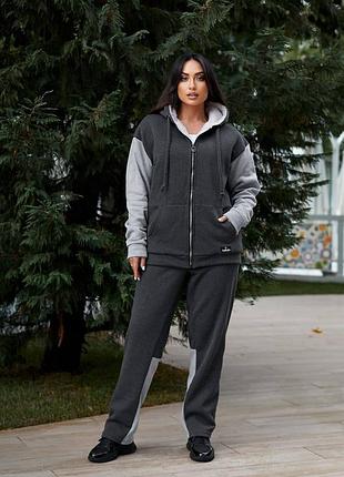 Теплий спортивний костюм з кофтою на овчині на блискавці з штанами на флісі