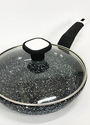 Сковорода із кришкою 20 см світлий граніт unique un-5113 | антипригарна сковорода гранітна сковорода