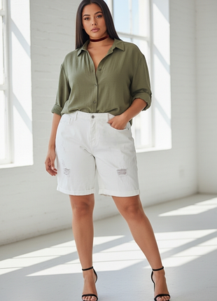 Белые джинсовые шорты на пуговицах denim co большой размер