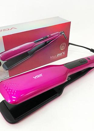 Широка праска для випрямлення волосся vgr v-506 потужністю 55 вт з led дисплеєм 130-210 градусів рожевий