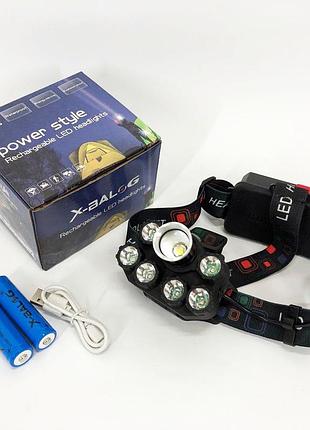 Яскравий світлодіодний ліхтар налобний bailong police bl-t78 5 led білий, налобний ліхтарик з usb зарядкою