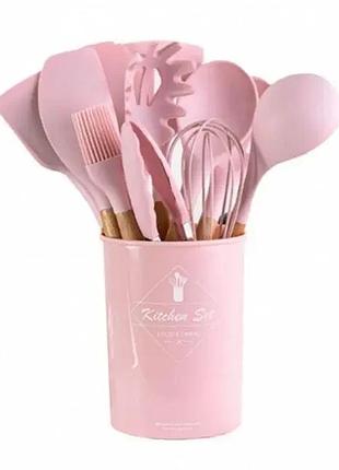 Набор кухонных принадлежностей силиконовый kitchen set rb-2239 розовый (12 предметов)