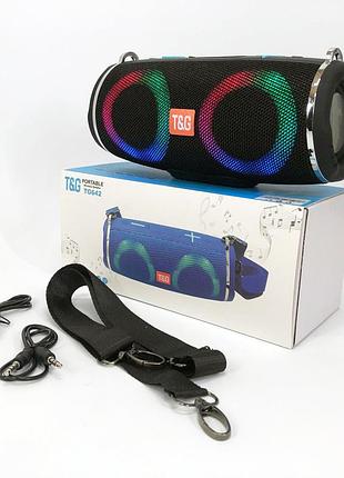 Портативная колонка tg642 с rgb подсветкой и ремешком, аккумуляторная колонка для музыки. цвет: черный