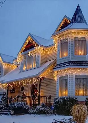 Новогодняя праздничная гирлянда бахрома 120 led прозрачный провод 3х0.5 м