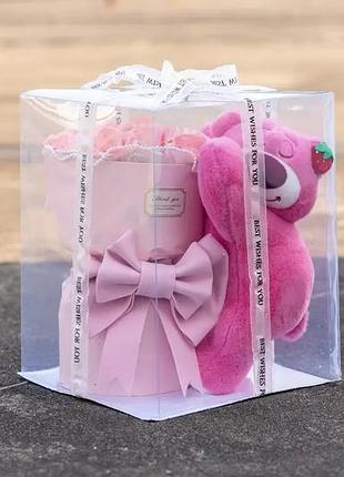 Медведь led с букетом цветов из мыла (kr-01-1/2)