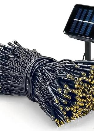 Гирлянда нить на солнечной батарее 500 led 50 м черный провод желтый