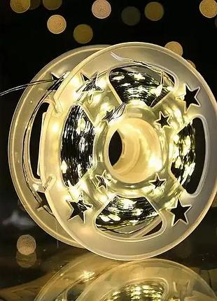 Светодиодная гирлянда роса 200 метров, диоды теплого белого цвета на зеленом проводе, 2000 led, с пультом управления