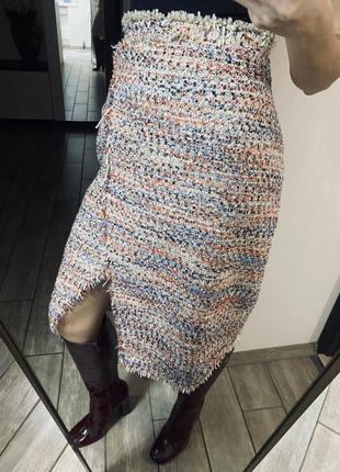 Твидовая юбка интересного кроя s m классическая юбка