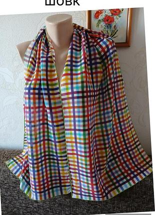 Натуральный шёлк, яркая клетка, шарф, 38*148