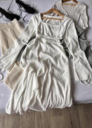 Молочна сукня максі із завʼязками напівпрозора