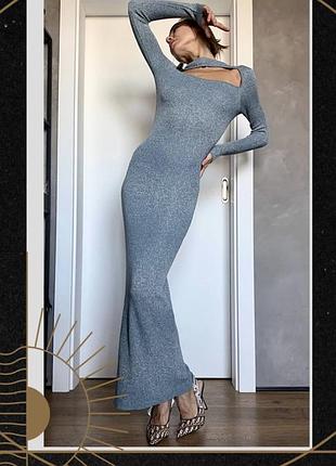 Вʼязана максі сукня по фігурі довгий рукав тепле плаття в підлогу виріз віскоза oldmoney other