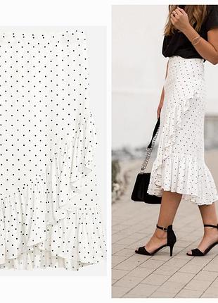 Новая юбка миди с рюшами в горох h&amp;m размер 38/м