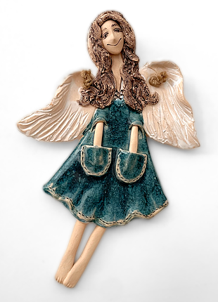 Янгол керамічний ручної роботи - різдвяний ангел настінний