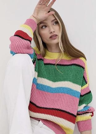 Стильний джемпер в яскраву смужку, бавовна, батал