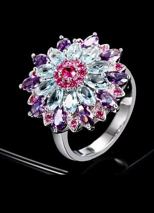 Серебряное кольцо , мультиколор ,21 размер , таиланд