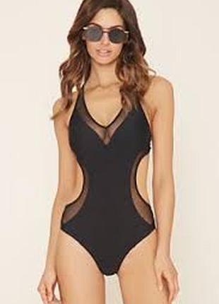 Купальник черный с утяжкой размера 46-48 / 12-14 сетка секси монокини