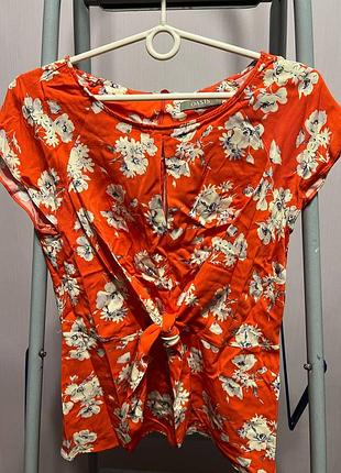 Блузка oasis, с коротким рукавом, оранжевая с цветами, размер 8