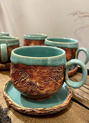 Горнятко керамічне 150мл з блюдцем, кавова чашка, авторська кераміка, ручна робота