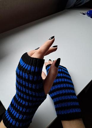 Мітенки у смужку, чорно-сині