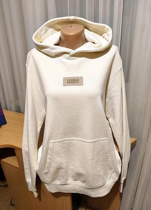 Теплая худи молочная с капюшоном на флисе indigo project м -l