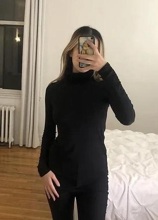 Черный лонгслив с воротником из искусственного меха zara