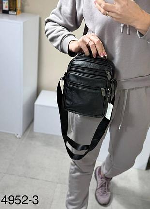 Мужская сумка борсетка маленькая черная из натуральной кожи кожаная на молнии на многие отделения