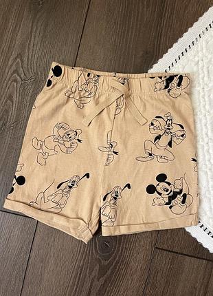 Бавовняні звичайні шорти на резинці унісекс з міккі маусом дісней 12-18 міс 86 см