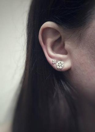 Серьги снежинки серебро 925