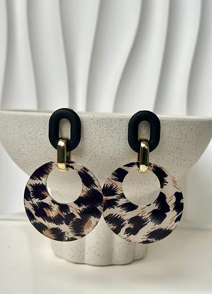 Сережки с леопардовым принтом новые черные гвоздики круглые