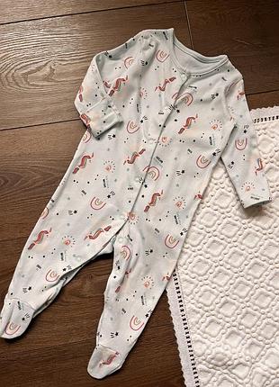 Блакитний чоловічок сліп для дівчинки 3-6 міс 68 см з єдинорогами