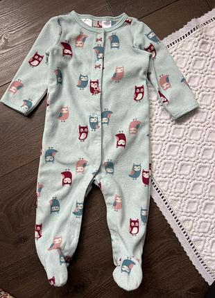 Флісовий блакитний бірюзовий чоловічок сліп картерс carters 9 міс 74 см з совами