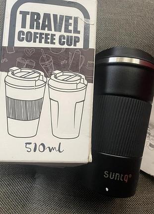 Кавова кружка suntq з нержавіючої сталі, ізольована, для подорожей - термостабільна, з гумовим рукавом - з подвійною стінкою багаторазова - 510 мл