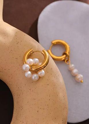 Серьги пресноводные натуральные жемчуги нержавеющая сталь stainless steel