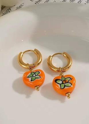 Сережки керамічні серця квітка нержавіюча сталь stainless steel