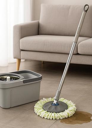 Швабра з автоматичним віджиманням і відром 10 л + 2 насадки сірий
