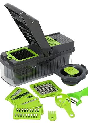 Многофункциональная овощерезка с сменными насадками 14в1 vegetable salad cutter терка для овощей с контейнером
