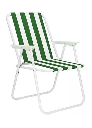 Стул складной туристический зеленый полосатый с подлокотниками до 100 кг
