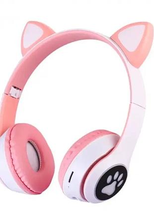 Беспроводные наушники с кошачьими ушками cat mz-023 гарнитура rgb подсветкой fm microsd розовые