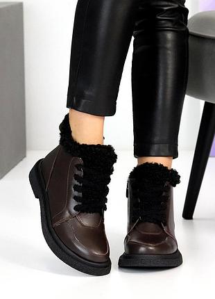 Модные женские кожаные коричневые ботинки зимние ботинки натуральная кожа зима