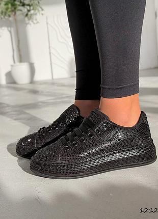 Жіночі текстильні чорні кросівки весна осінь