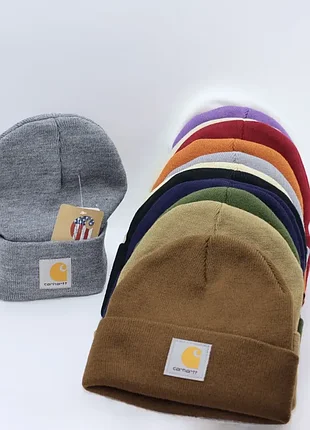 Класична тепла зимова шапка з трикотажу carhartt wip beanie висотою до 24 см для чоловіків та жінок