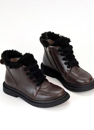 Натуральные кожаные зимние ботинки цвета шоколад